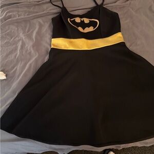 Black and Gold foil Batman zip up dress with small straps really cute